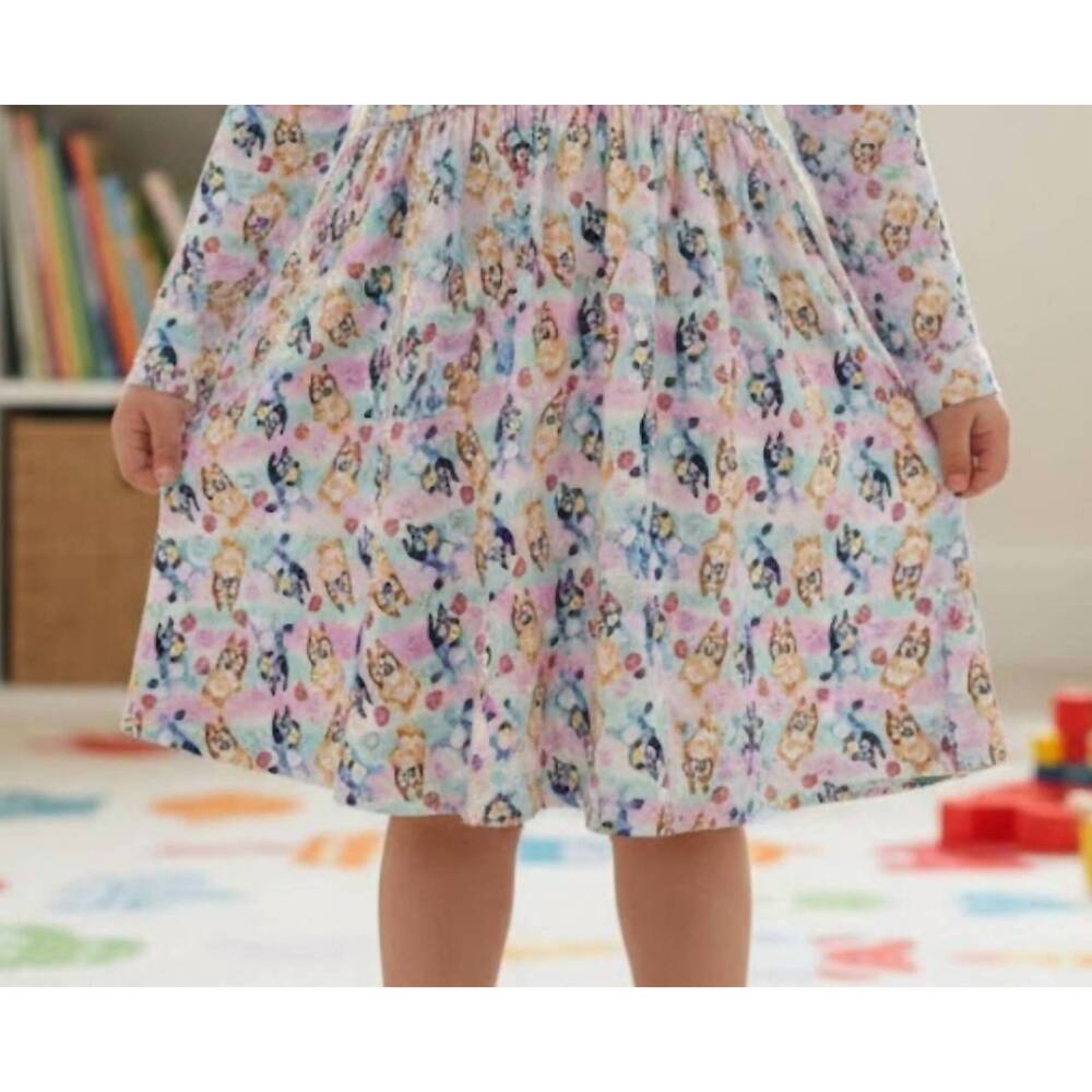 NEW CHARLIES PROJECT girl's bamboo long sleeve dress in blue multi